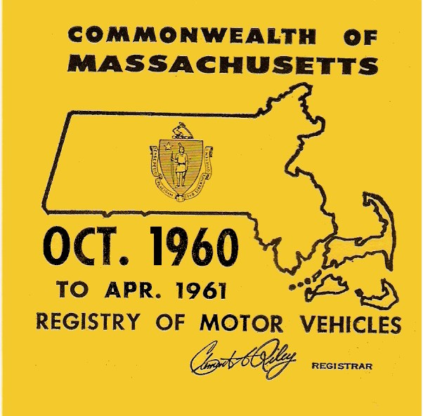 1960 Massachusetts Fall INSPECTION Sticker Bob Hoyts Classic